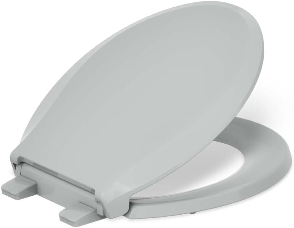Stylish Ice Grey Round Toilet Seat with Secure Grip-Tight Installation Hardware
