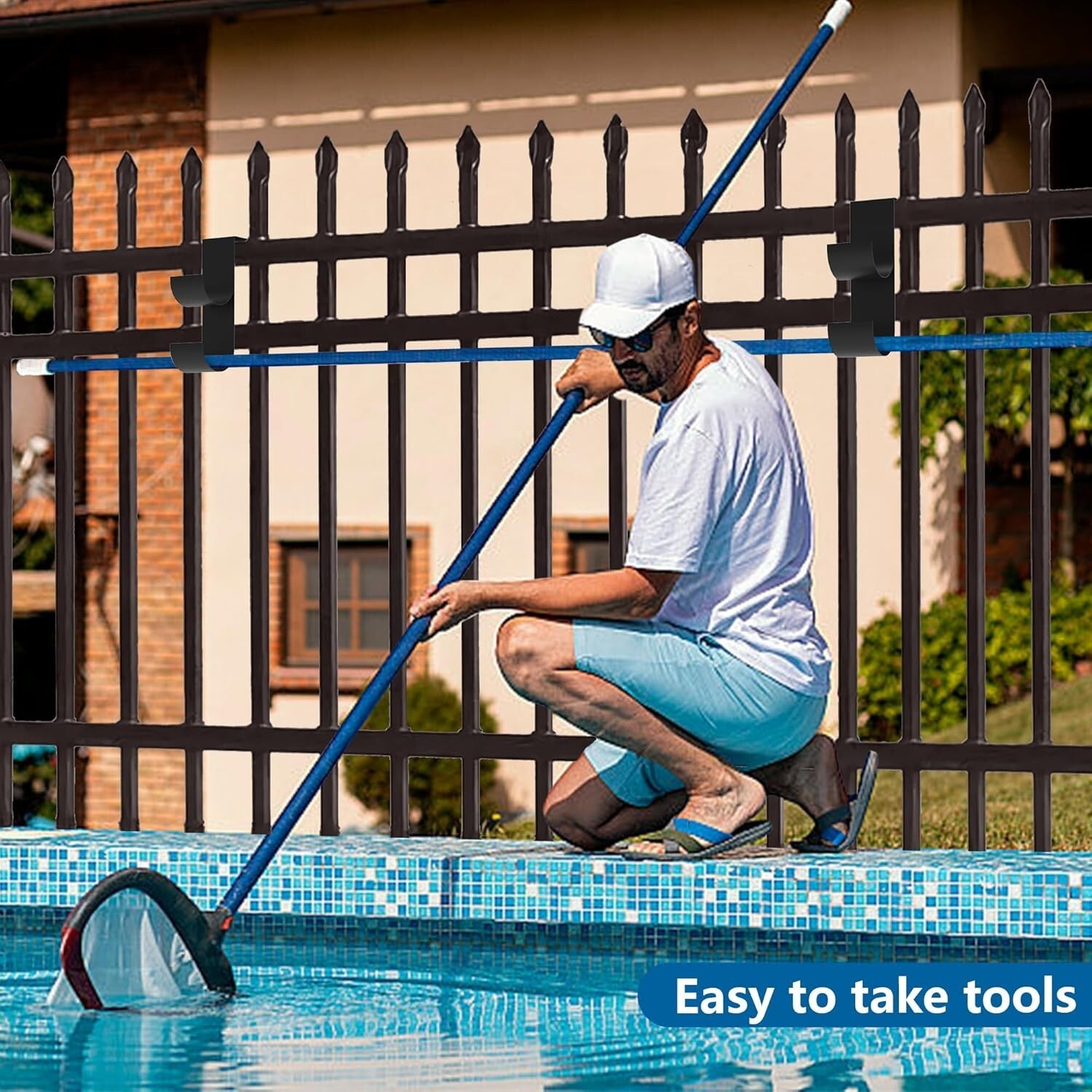 4-Piece Heavy-Duty Pool Fence Hooks - Slip-On Black Hangers for Outdoor Storage