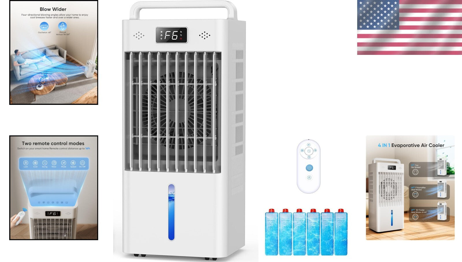 6-Speed Portable Evaporative Air Conditioner with 20H Cooling & Remote Control