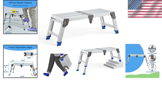 Versatile Folding Step Stool - Aluminum, 600 lbs Capacity, Tool-Free Assembly