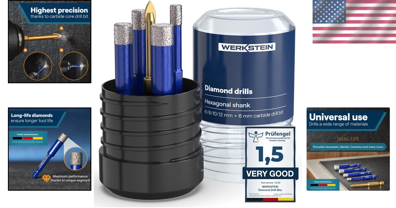 Complete 5-Piece Diamond Drill Bit Set: Perfect for Glass, Ceramics & Porcelain