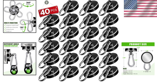 Versatile 40-Pack Black Magnetic Hooks - 110LBS Capacity for Easy Organization