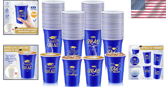 Celebrate in Style: 200 Blue and Gold Graduation Stadium Cups, 16 oz Disposable
