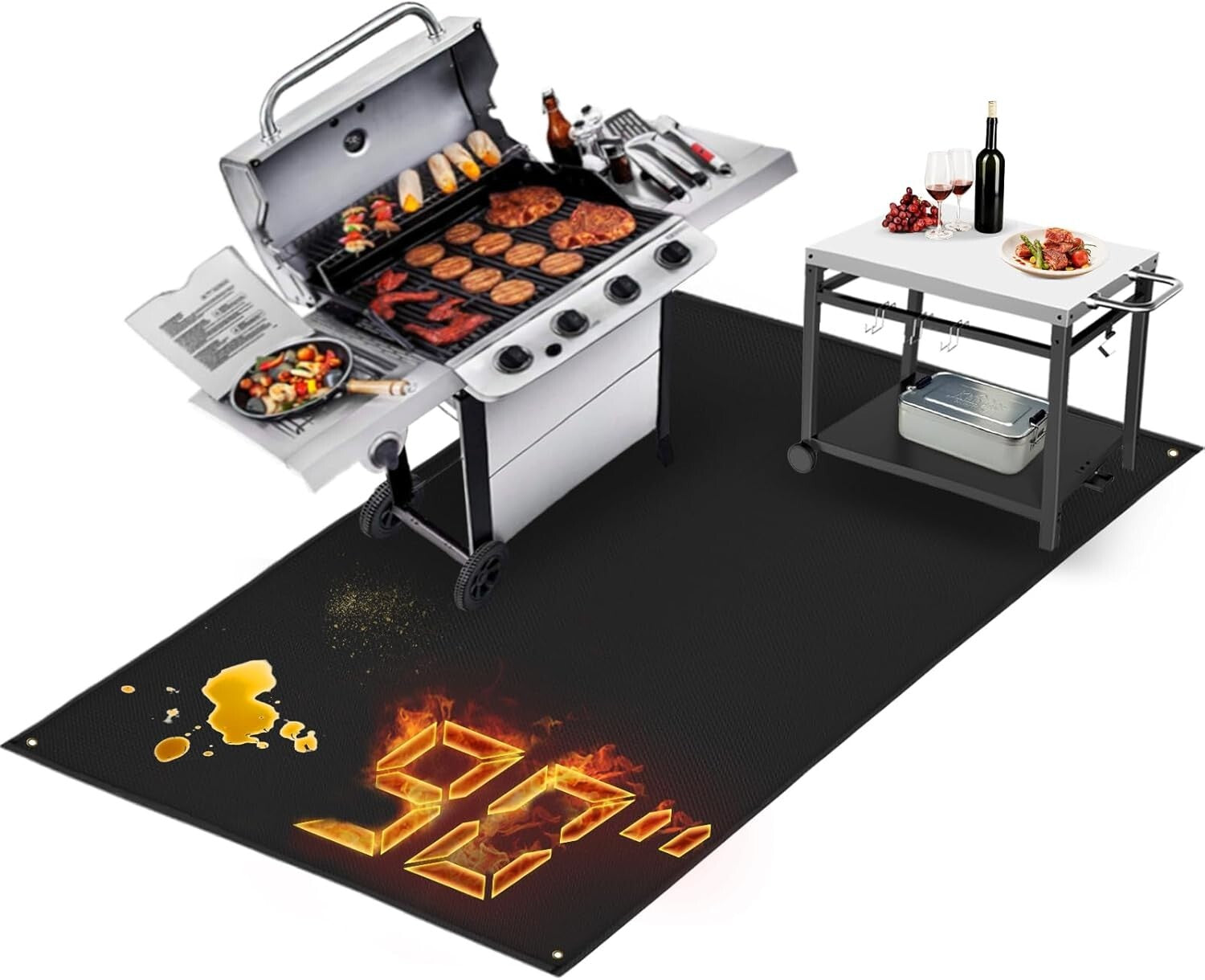 Flat Design 90 x 48 in Grill Mat - Durable Heat Resistant Protection for Grills