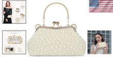 Load image into Gallery viewer, Handcrafted Vintage Pearl Evening Bag with Detachable Chain - Perfect for Brides