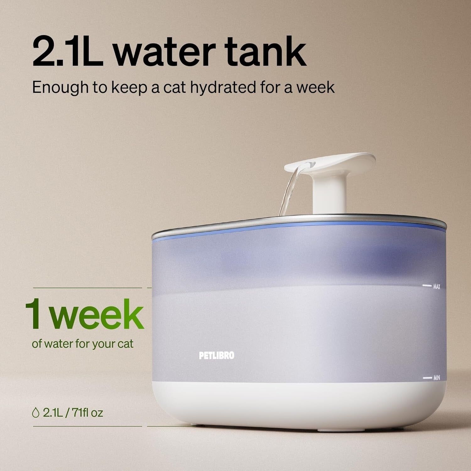 Ultra Quiet 2.1L Pet Water Fountain - Stainless Steel & Emergency Water Storage