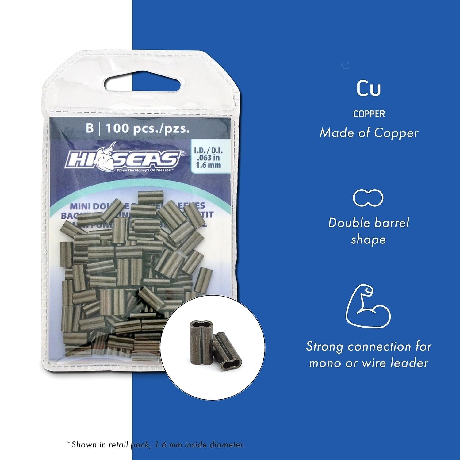 Versatile Crimping Copper Sleeves, 1.9mm ID, Ideal for Mono and Wire Leaders