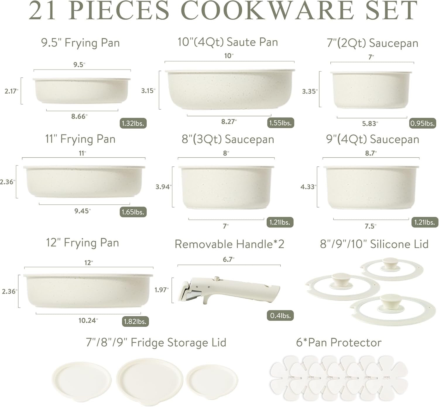 Easy-Clean 21-Piece Cookware Set with Removable Handle: Oven & Induction Safe