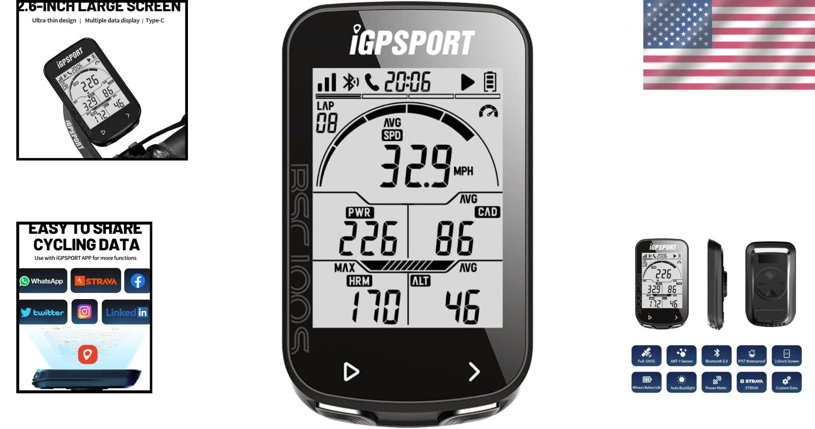 2.6 Inch Wireless GPS Cycling Computer with Auto Functions & Long Battery Life