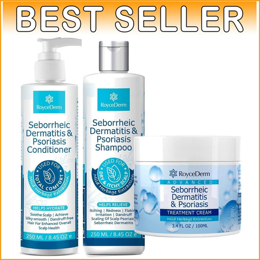Seborrheic Dermatitis Relief Set - Cream, Shampoo & Conditioner for Scalp Care
