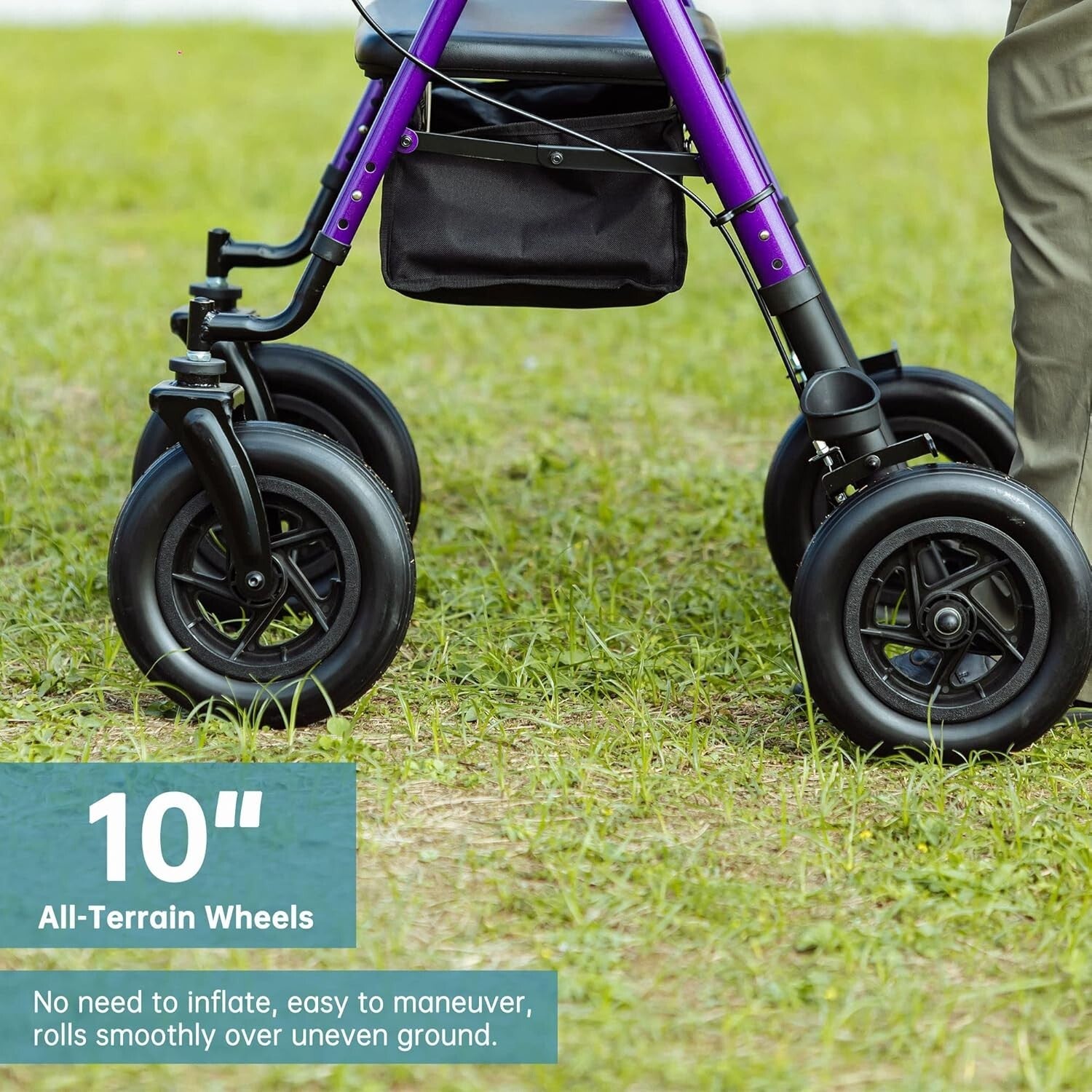 Lightweight Purple Rollator Walker with Large Rubber Wheels & Storage Basket