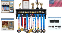 Load image into Gallery viewer, Space-Saving Wall Mount Medal Holder with 2 Shelves for Athletes - Black Finish