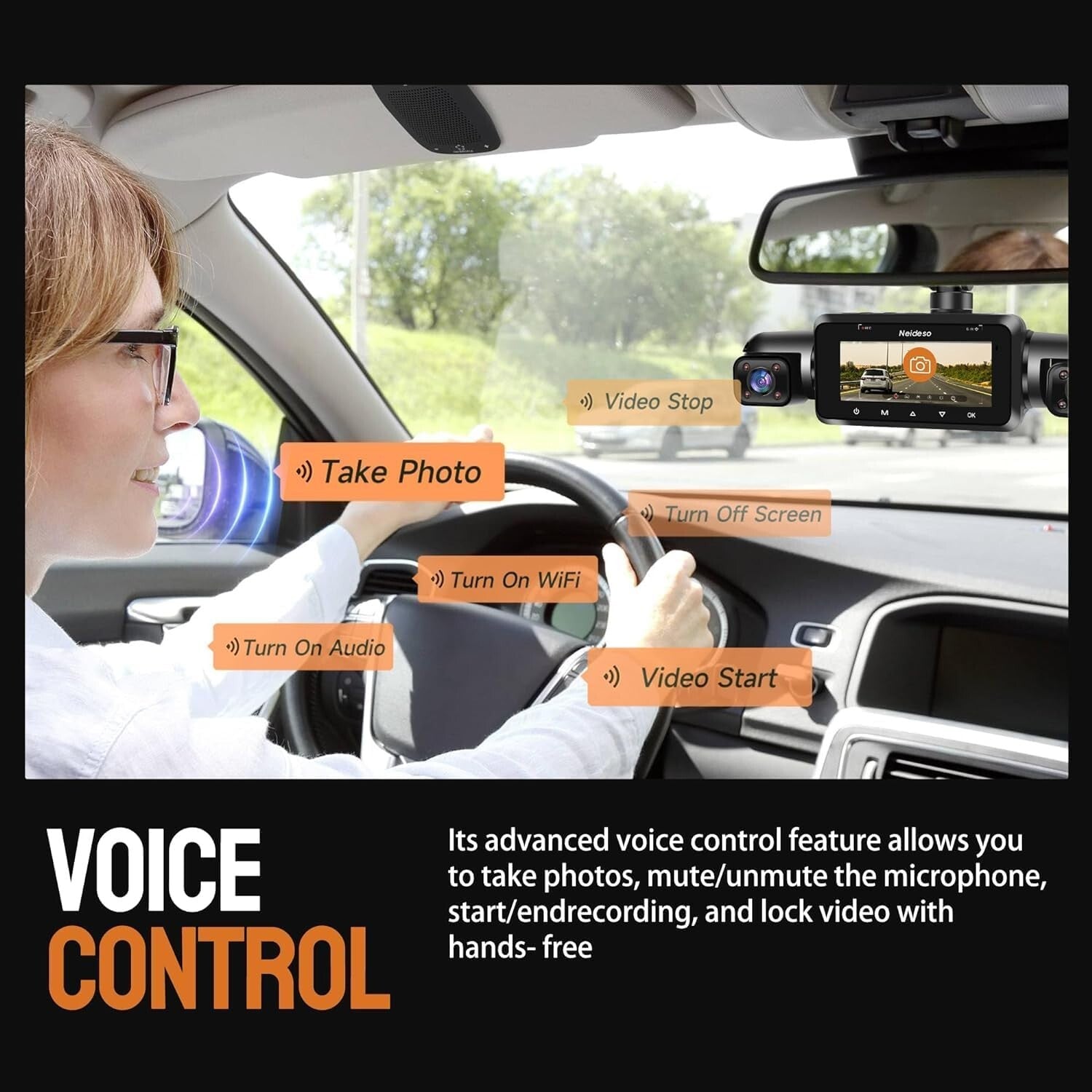 Wi-Fi Connected 360° Dash Cam with Voice Control & 24-Hour Parking Surveillance