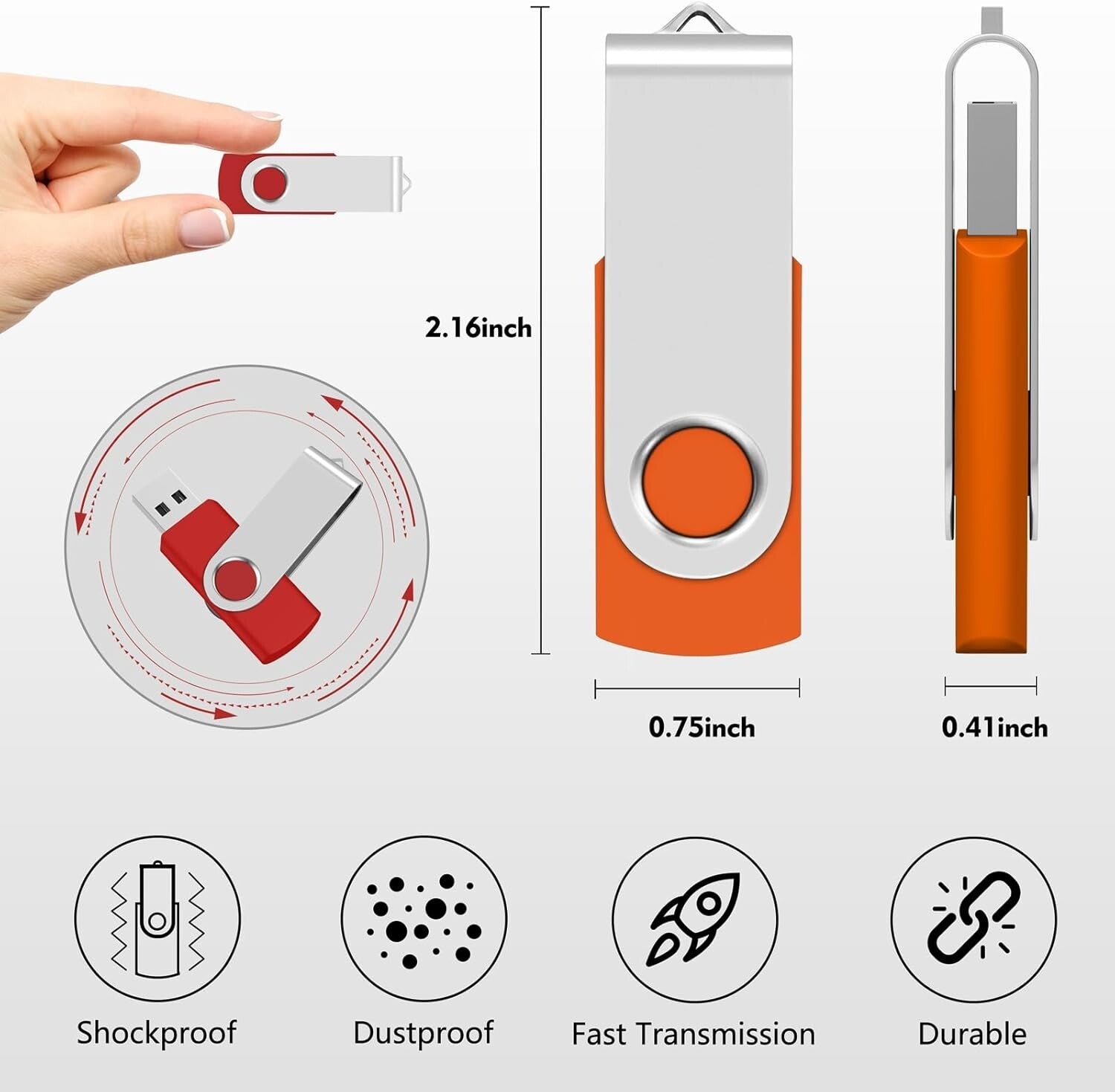 128MB USB 2.0 Flash Drive - 50 Pack Durable Swivel Design with Lanyards Included
