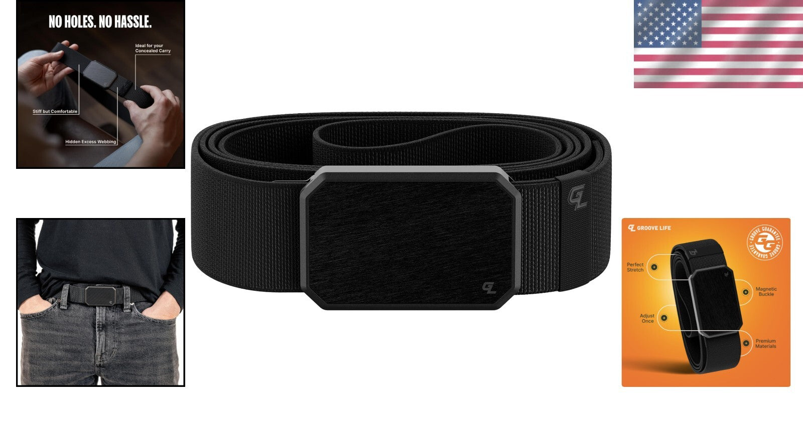 Groove Belt Men's Stylish Stretch Nylon Belt with Magnetic Aluminum Buckle