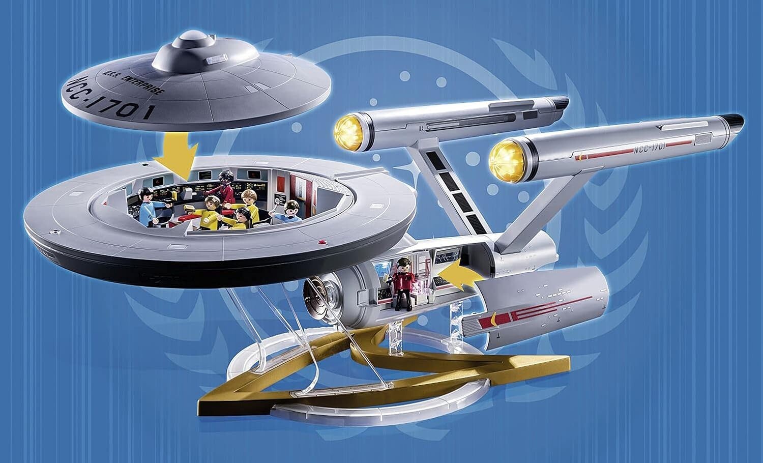 Star Trek U.S.S. Enterprise NCC-1701 Model with Removable Roof & 10+ Accessories