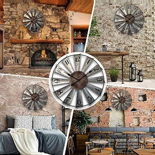 Charming 24-Inch Analog Wall Clock with Galvanized Metal Finish for Rustic Homes