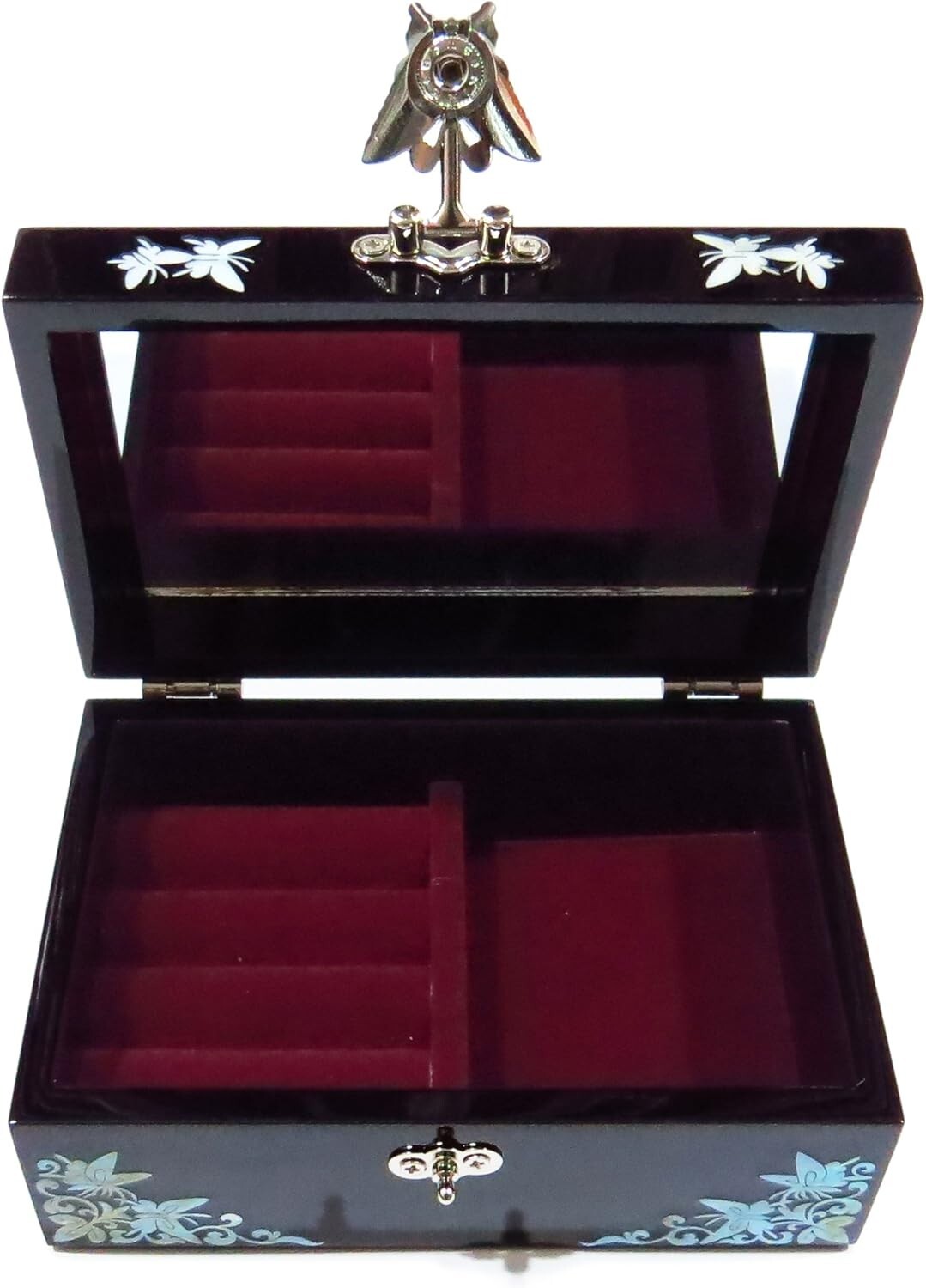 Elegant Butterflies Jewelry Box - Handmade Wood with Mirror Inside Lid