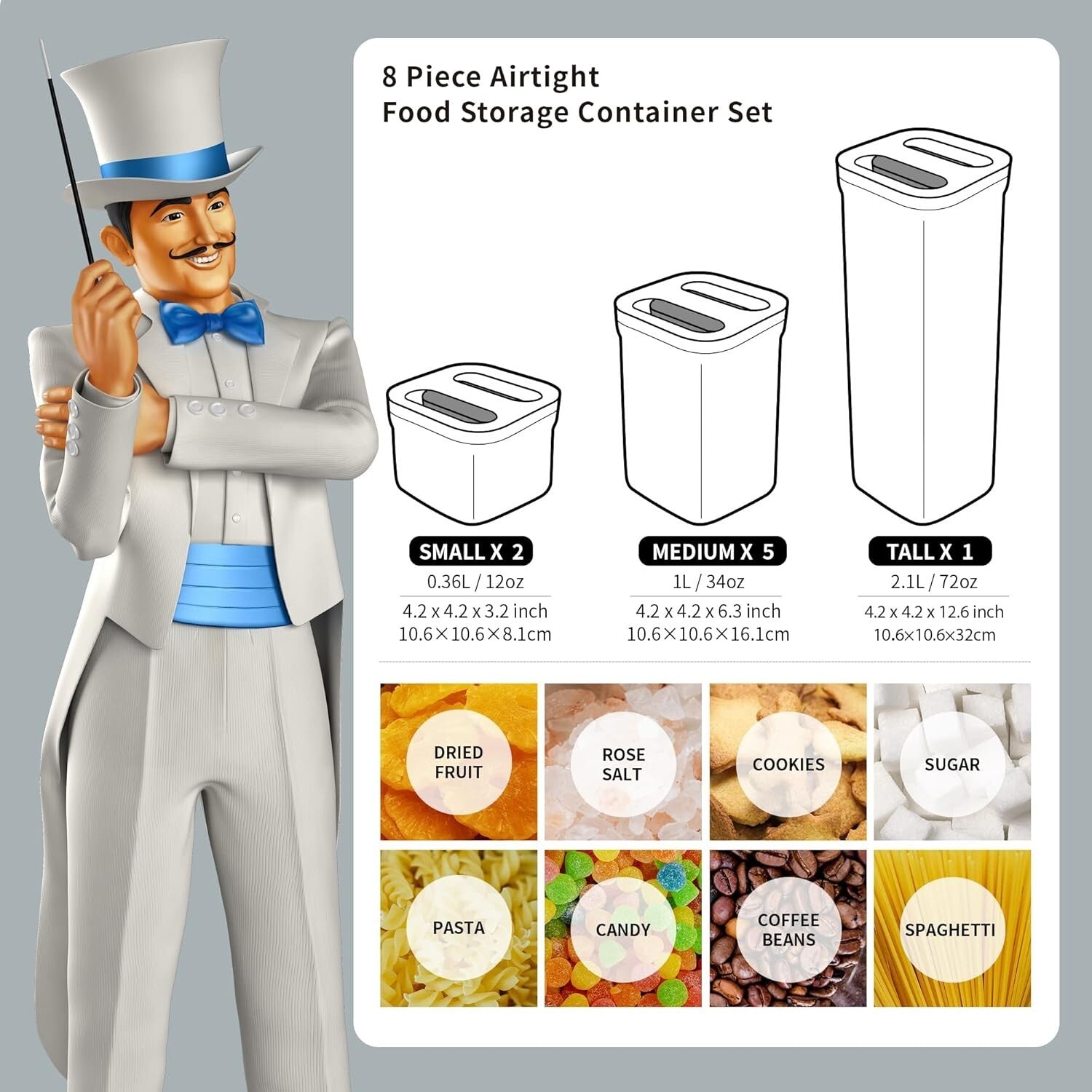 Clear Kitchen Canisters - 8-Piece BPA-Free Food Storage Set with Airtight Seal