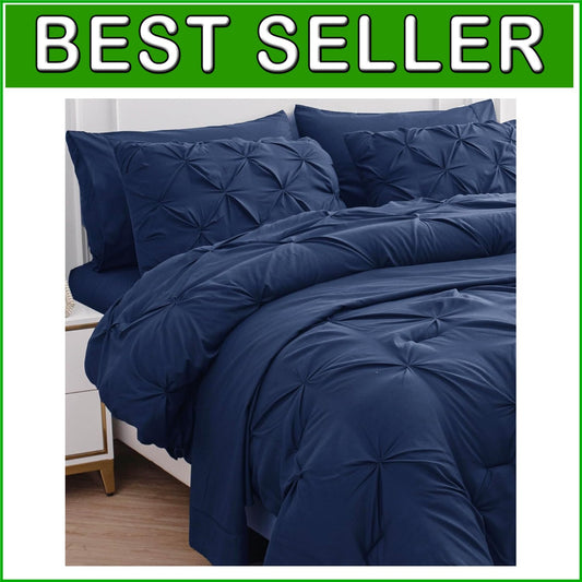Cozy 7-Piece King Comforter Set - Soft Navy Bedding with Pillow Cases & Shams