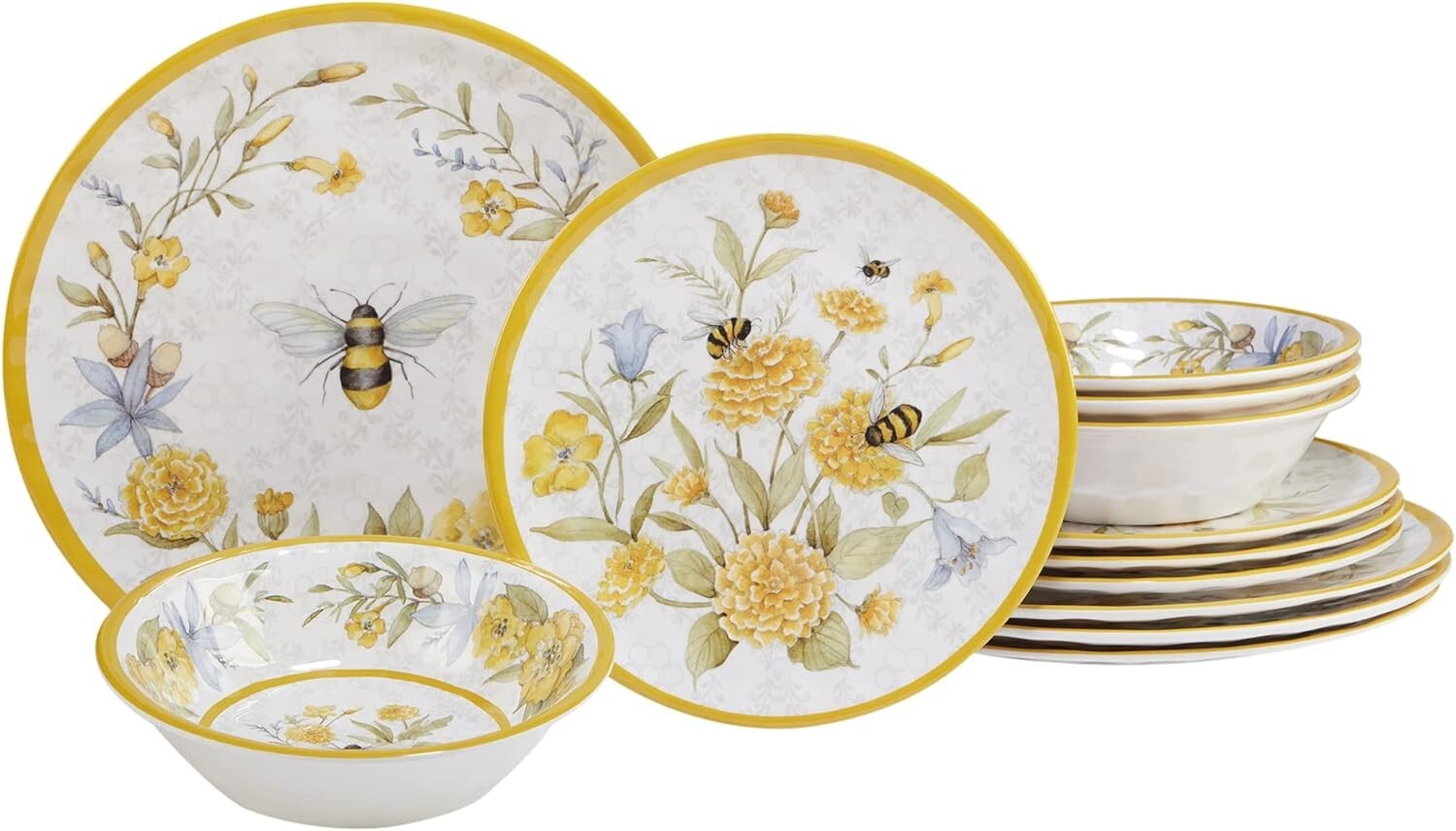 Charming Bee & Floral 12-Piece Melamine Set for Spring & Summer Entertaining