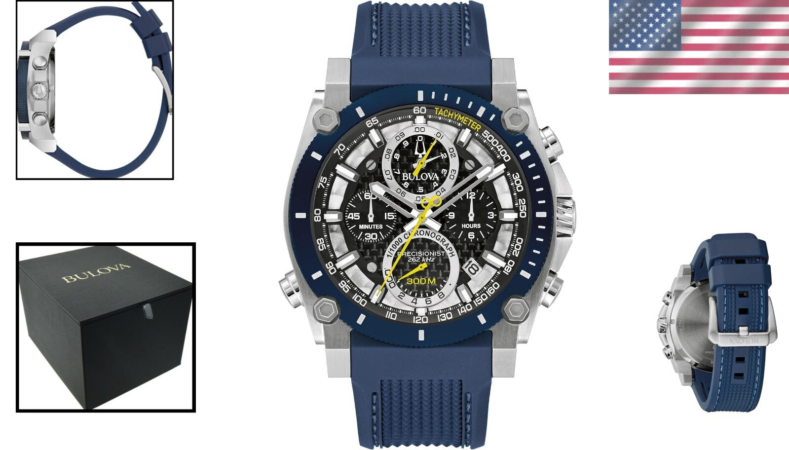 Men’s Stylish Chronograph Watch with Stainless Steel and Blue Silicone Strap