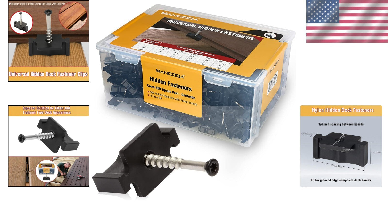 Universal Hidden Deck Fasteners - 900 Clips with Stainless Steel Screws for 5...