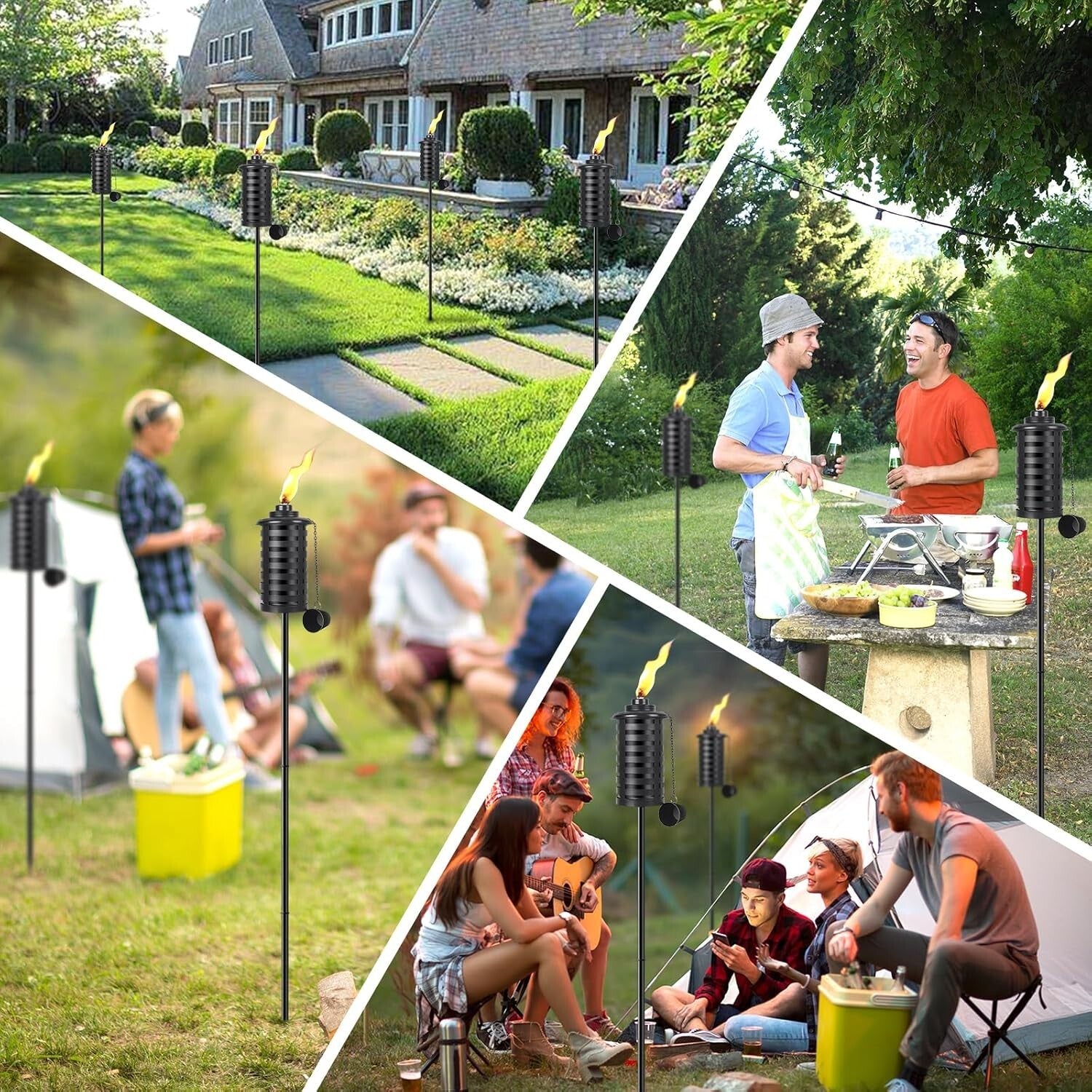 Elegant Black Metal Citronella Torches - Adjustable Height for Outdoor Ambiance