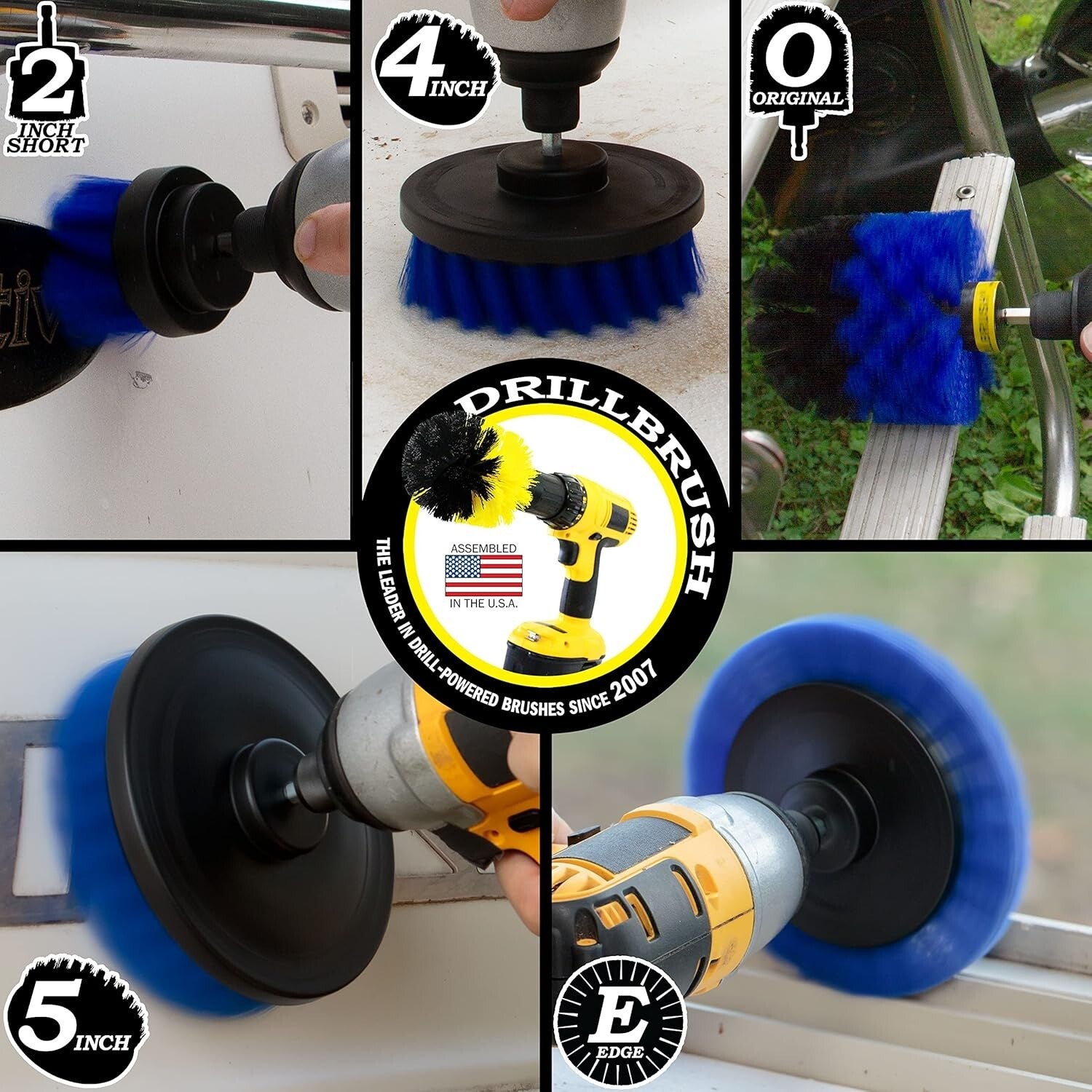 Professional 21-Piece Drill Brush Set with Blue Bristles for Pool and Boat Care