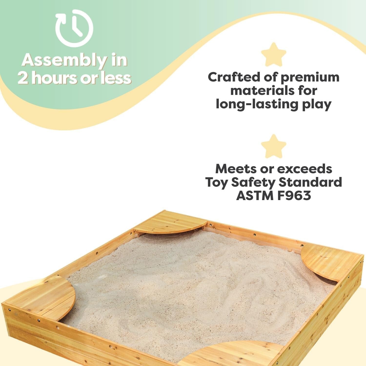 Spacious Wooden Sandbox with Built-in Seating and Weather-Resistant Mesh Cover