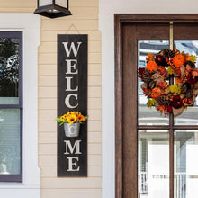 Load image into Gallery viewer, Elegant Vertical Farmhouse Welcome Sign with Black Hanging Planter Decoration