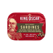 Load image into Gallery viewer, Convenient Canned Wild Caught Sardines in Olive Oil &amp; Spicy Pepper – 12 Count