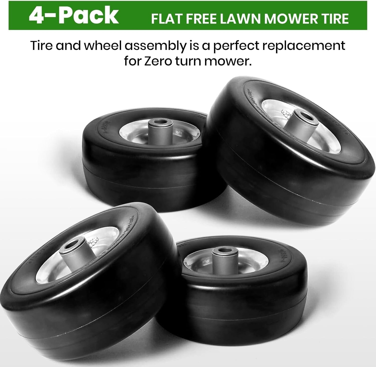 Durable 4-Pack Flat-Free Tire Assemblies - 9" Diameter Lawn and Garden Solutions