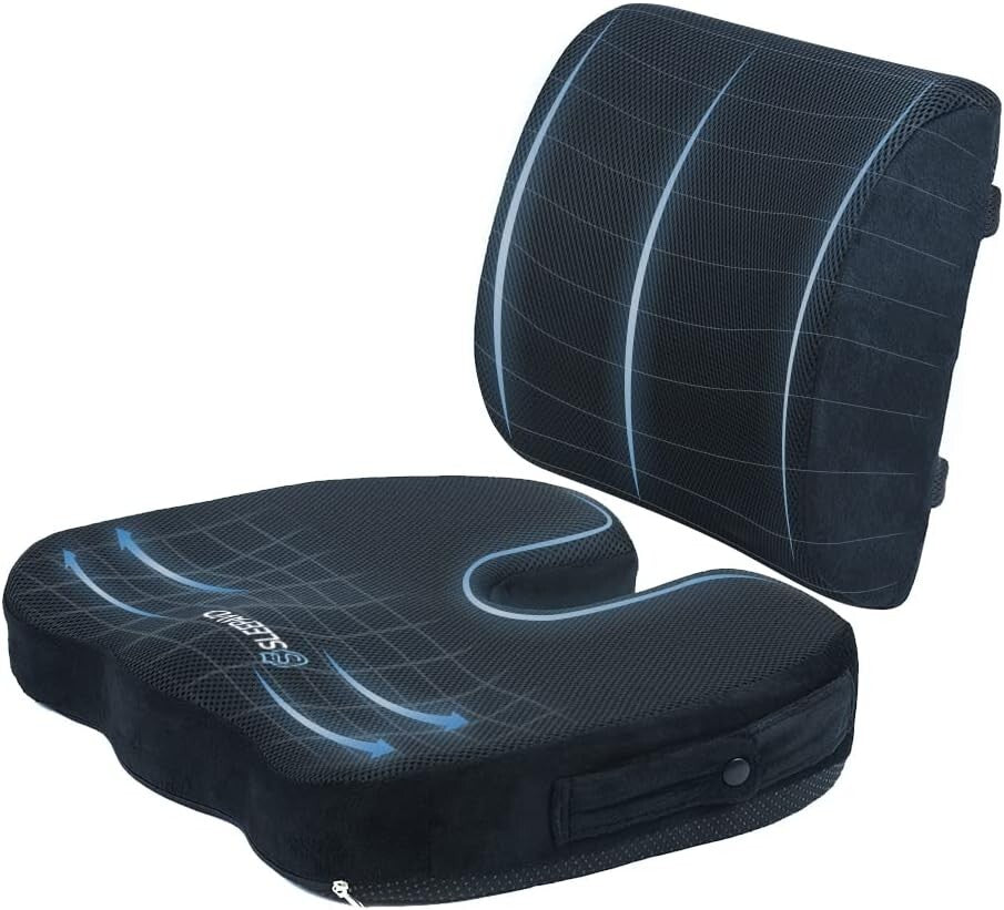 Ergonomic Memory Foam Seat and Lumbar Pillow Set - Ideal for Office, Car, Travel