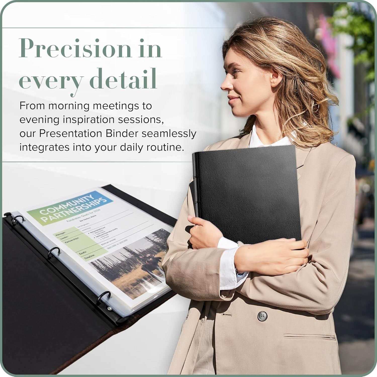 Elegant 3-Ring Binder with Plastic Sleeves - 10 Sheets, 1.25'' - Freeport Black