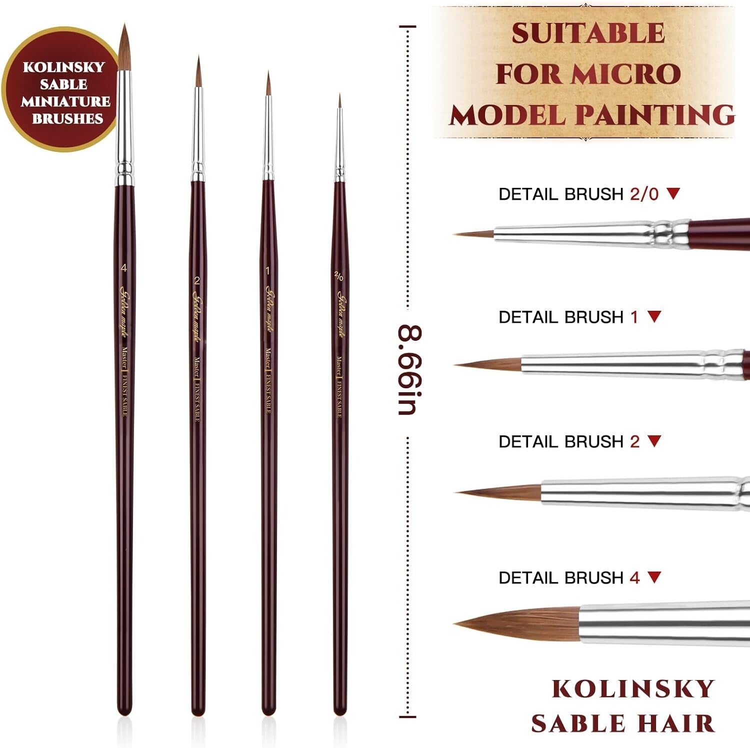 7-Piece Miniature Paint Brush Set with Kolinsky Sable & Goat Hair for Detail