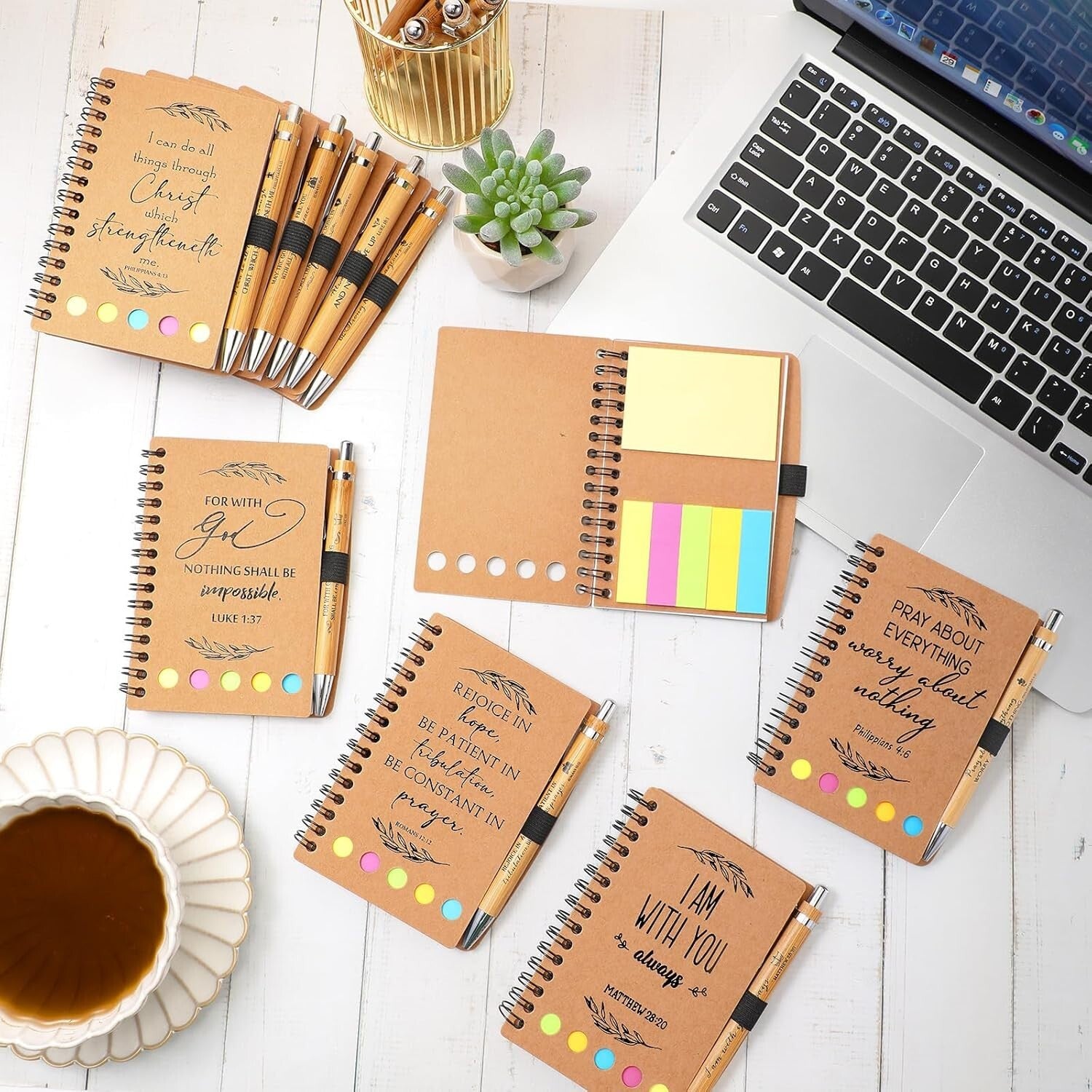 Elegant 100-Piece Bible Theme Notebooks & Bamboo Pens for Spiritual Note-Taking