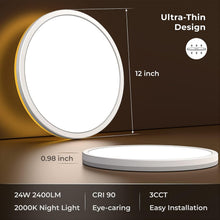 Load image into Gallery viewer, Versatile 2-Pack 12" LED Ceiling Lights with 3 Color Temperatures and Night Mode