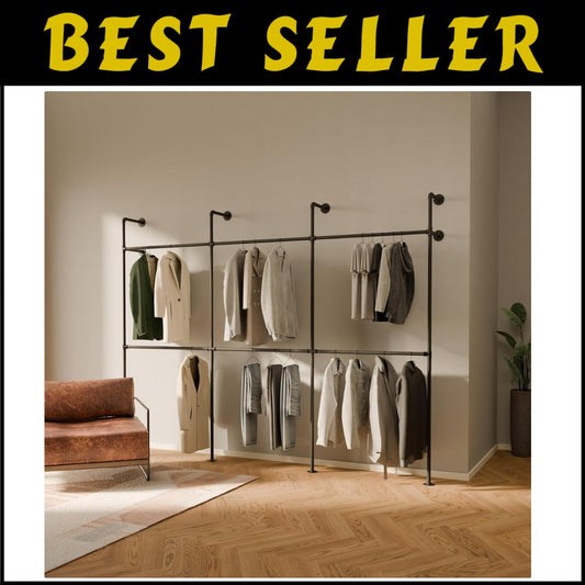 Industrial Pipe Wall-Mounted Clothing Rack – 400 kg Capacity, Stylish Design