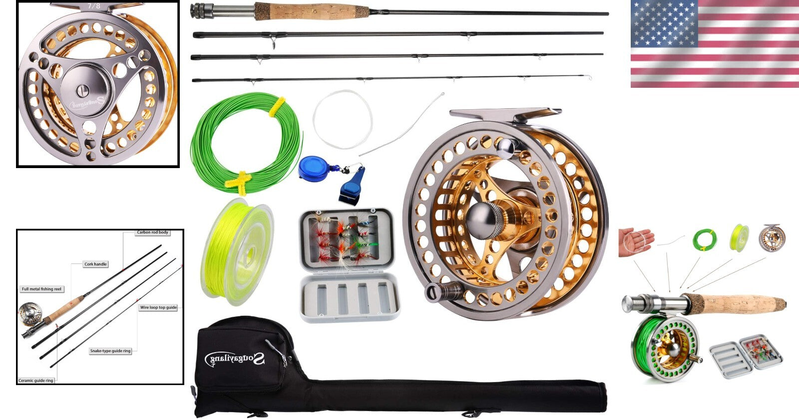 All-in-One 9ft Fly Rod Reel Combo with 12 Flies - Lightweight Fishing Package