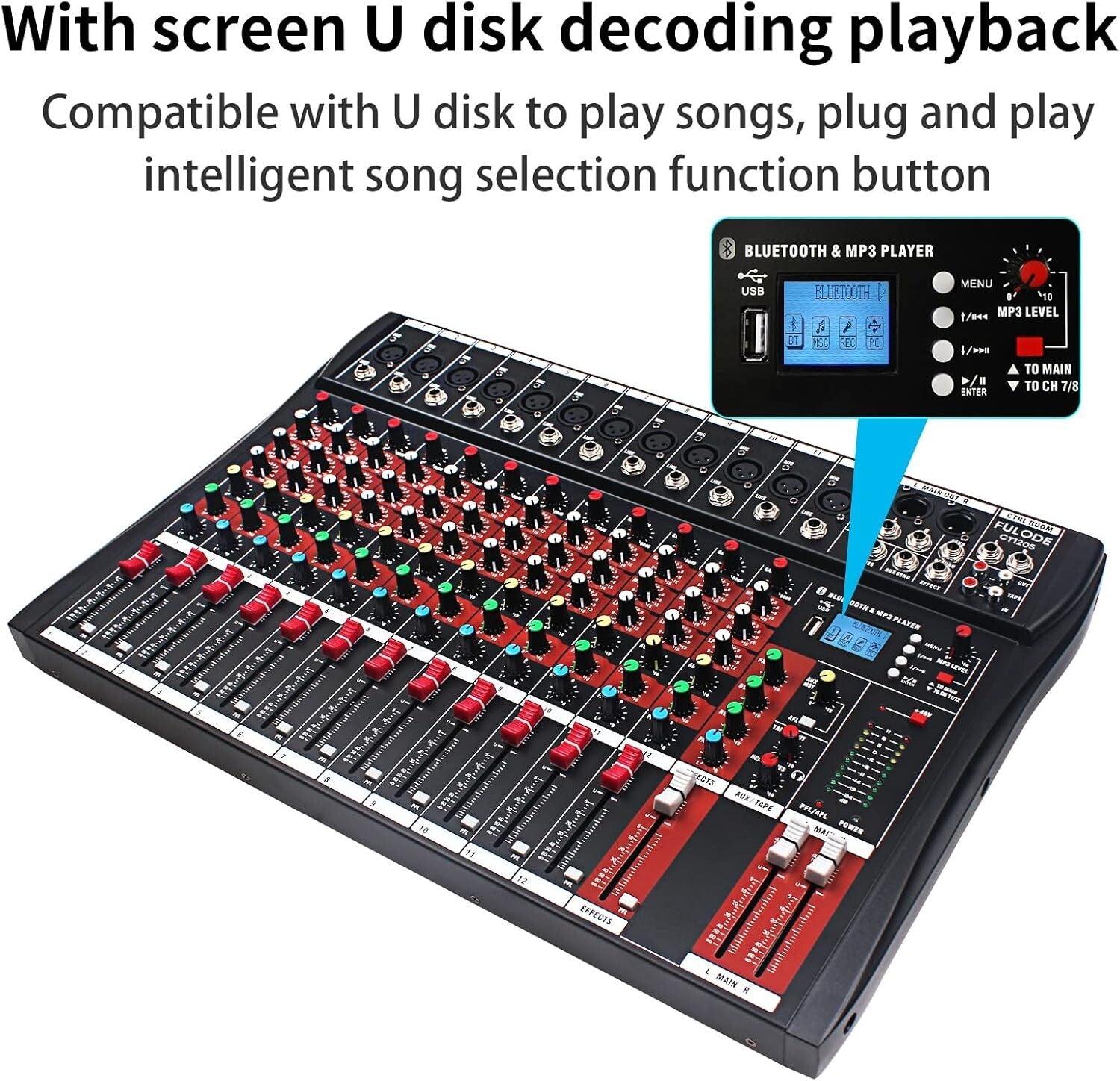 Versatile 12-Channel Bluetooth DJ Mixer with USB & LED Display for Beginners