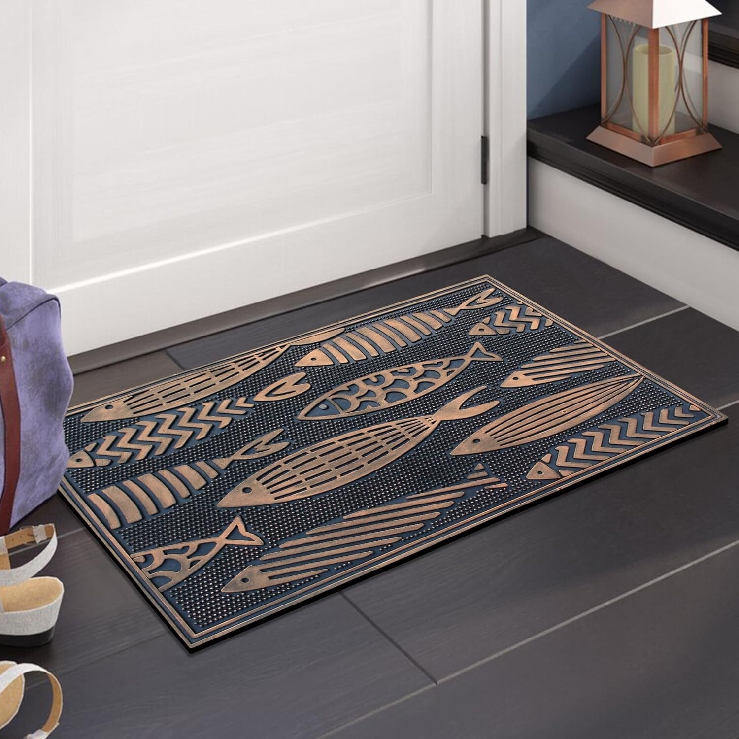 Elegant Nautical Fish Doormat - Low Maintenance Indoor/Outdoor 18"x30" Mat