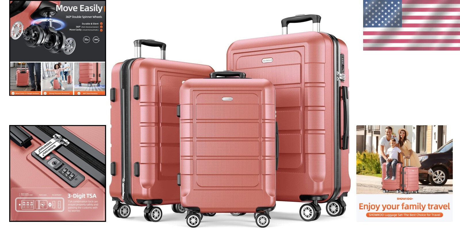 Lightweight Expandable Luggage Set with TSA Lock - Elegant Rose Gold Collection