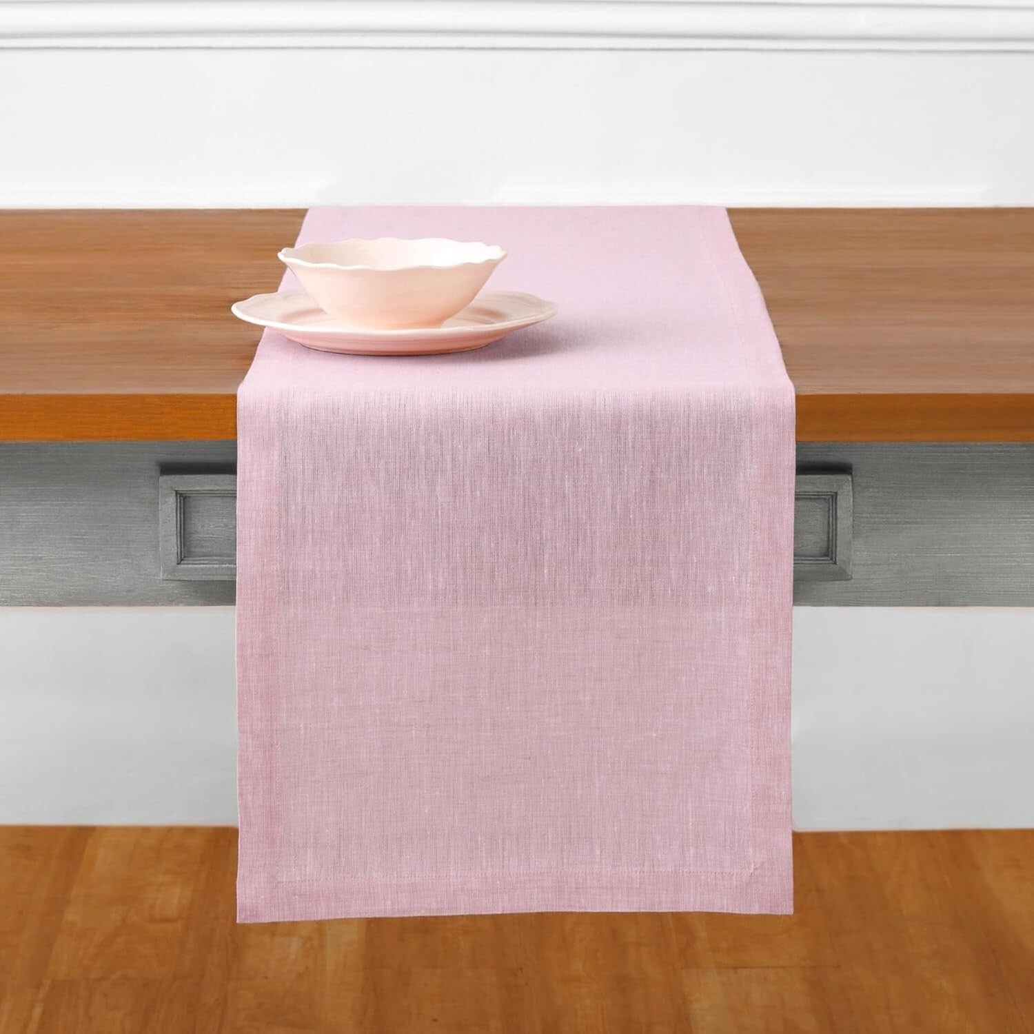 Luxe Solid Bubblegum Pink Linen Table Runner 120 Inches Long - Athena Collection