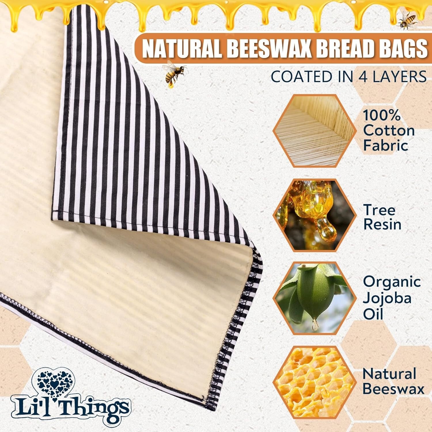 Durable Beeswax Coated Bread Bags - Stylish and Reusable | 2 Sizes Available
