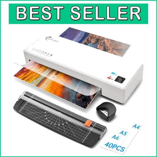 A4 Thermal & Cold Laminator Set - 340mm/min Speed with 40 Pouches Included