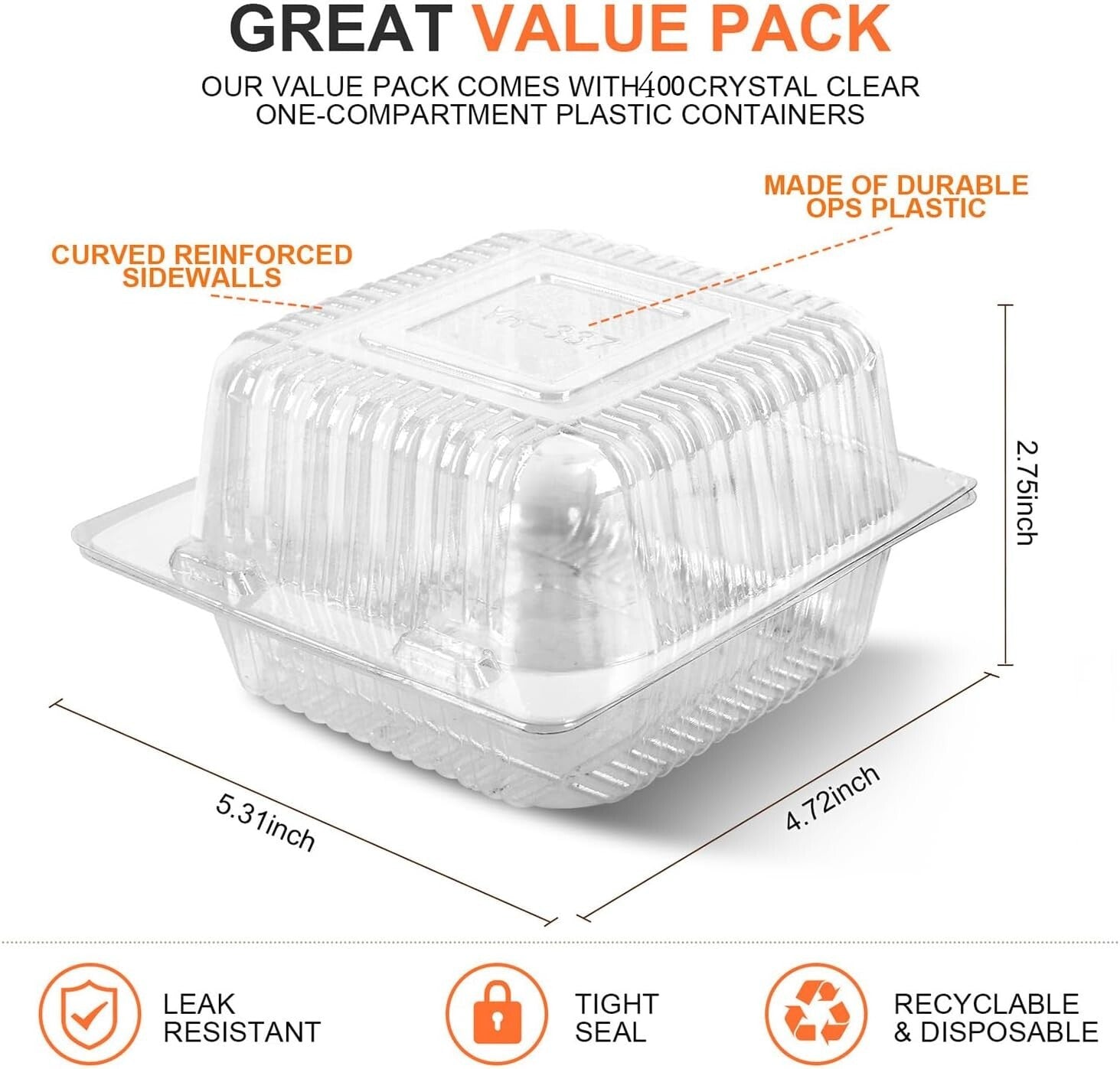 400 Pcs Clear Disposable Clamshell Containers - Perfect for Catering & Takeout