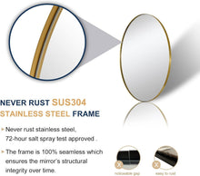Load image into Gallery viewer, Brushed Gold Oval Mirror - Elegant 22x30'' Stainless Steel Bath Wall Mount