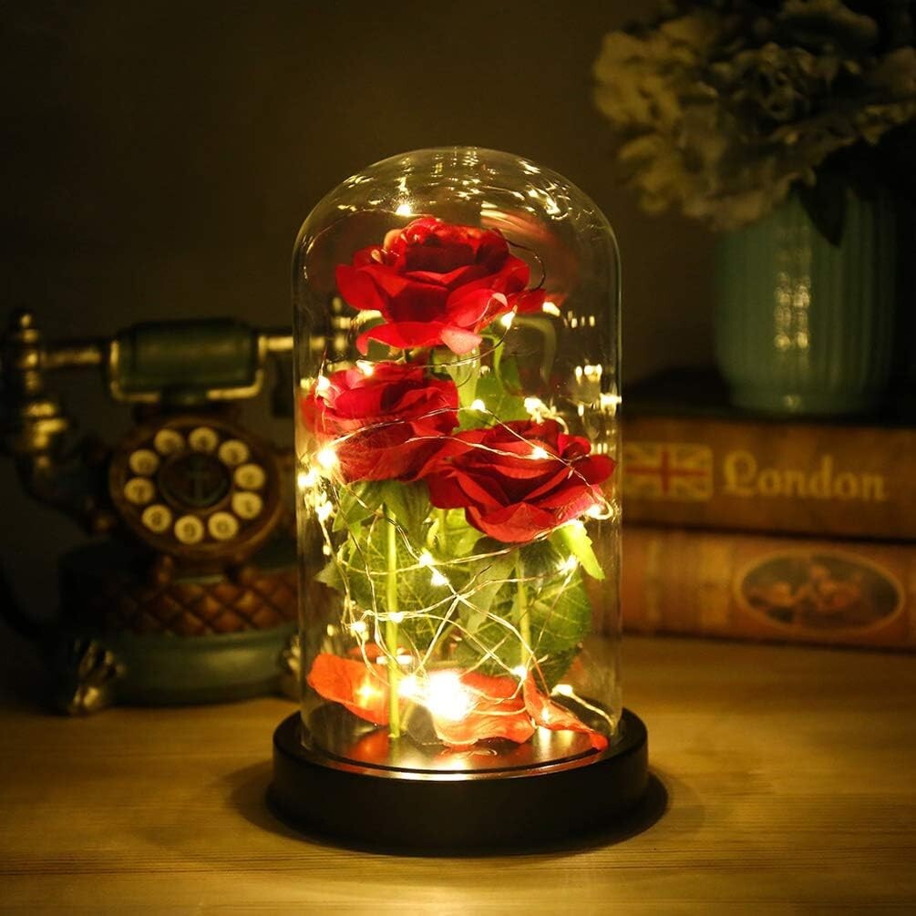 Eternal LED Silk Rose in Glass Dome - Perfect Valentine's Day Gift for Her