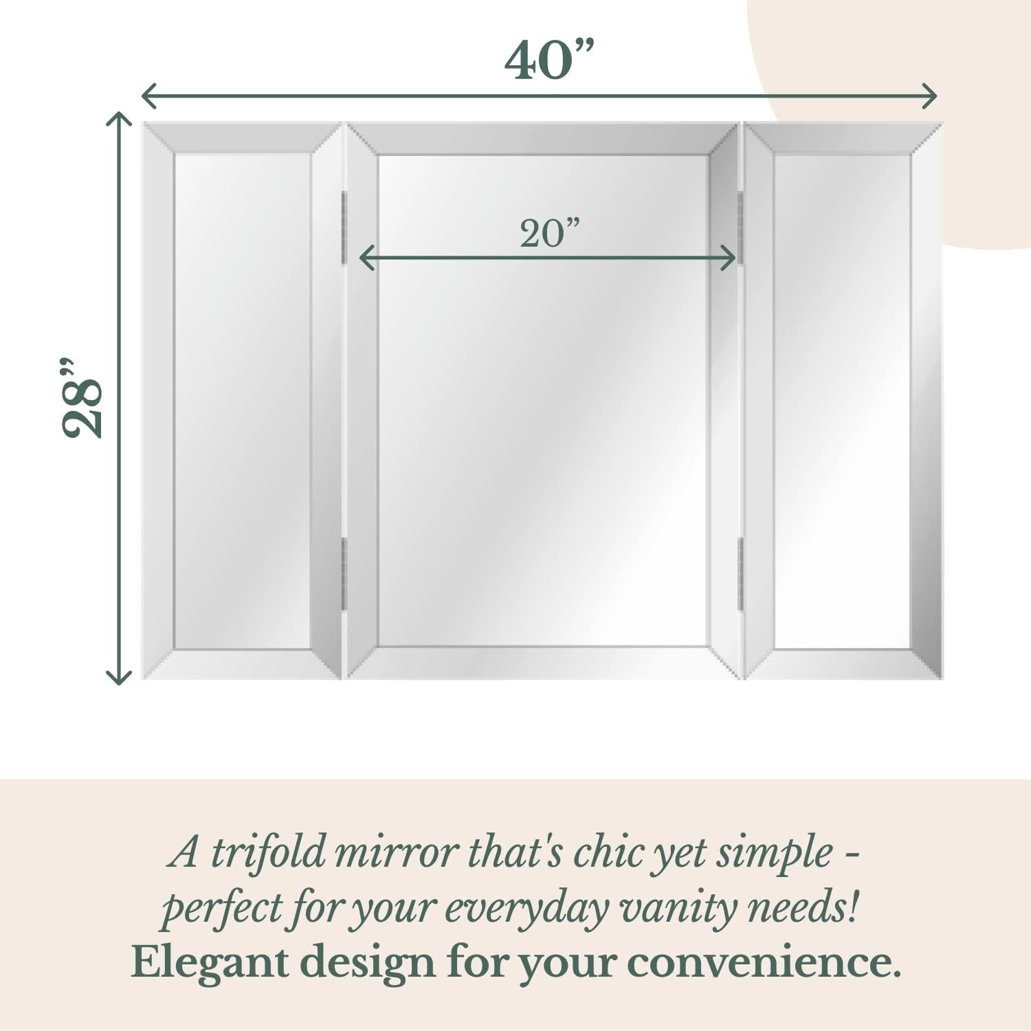 40x40 Inch Silver Trifold Mirror - Versatile & Elegant Hanging or Tabletop Style